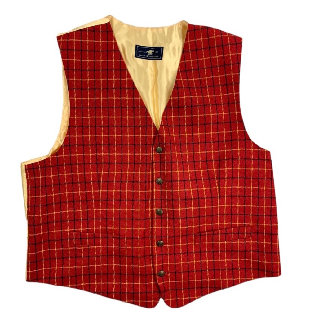 Vtg Mens Sz XL Savoy Taylorsguild Wool Vest Rare Plaid Equestrian Lined UK Retro